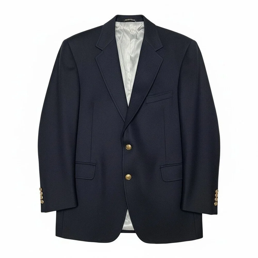 Vintage Lands’ End 100% Cashmere Blazer Jacket 46R Luxury Gold Buttons Old Money